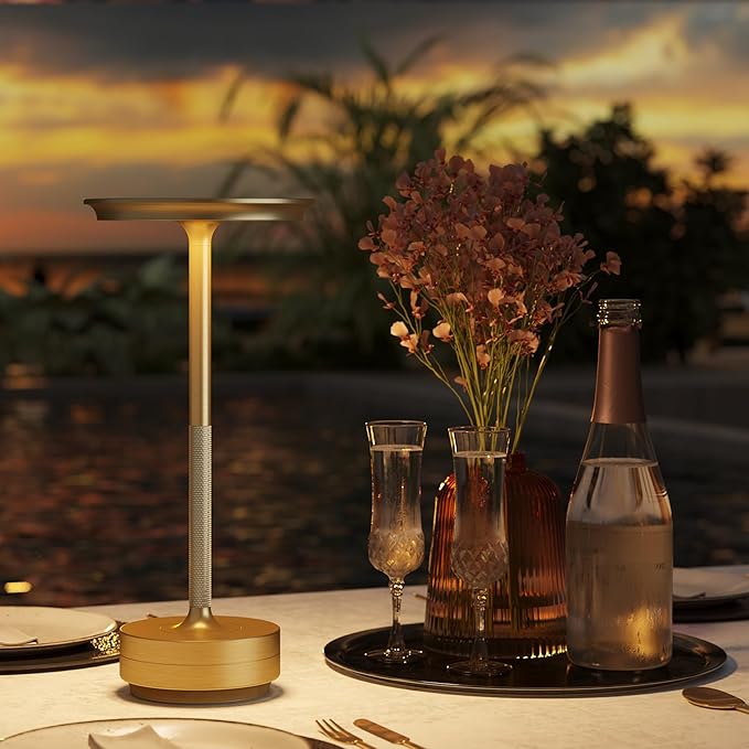 Cordless Rechargeable Table Lamp,LED Portable Touch 5000mAh Battery Operated Table Lights,with Memory Function 3-Level Brightness for Patio,Bars,Bedroom,Outdoor,Dinner,café(2P Gold)