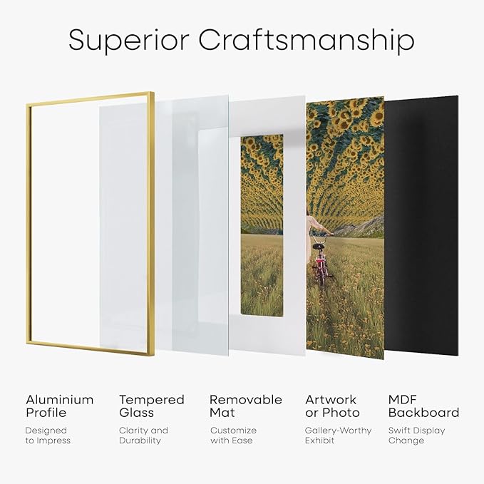 Homeforia 8x10 Picture Frame Gold, High End Metal 8 x 10 Photo Frames with Mat 5 by 7 Art, 10x8 Poster Frame Matted to 5x7 inch Print, 8by10 Wall or Tabletop Frames, Tempered Glass, Wall Kit, Set of 3