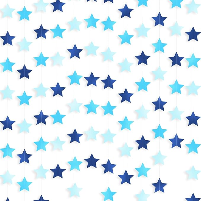 Patelai Glitter Star Garland Banner 2026 New Years Decor 130 Feet Star Hanging Banner Twinkle Backdrop for Birthday Classroom Wedding Christmas Party Supplies(Ocean Blue)