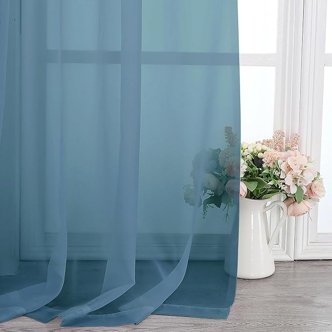 Lecloud Dusty Blue Sheer Curtains 90 Inches Long 2 Panels, Light Filtering Breathable Curtain, Gauzy Stylish Home Decor Drapes with Dual Rod Pocket for Dining Room Bedroom, Each 42" W x 90" L