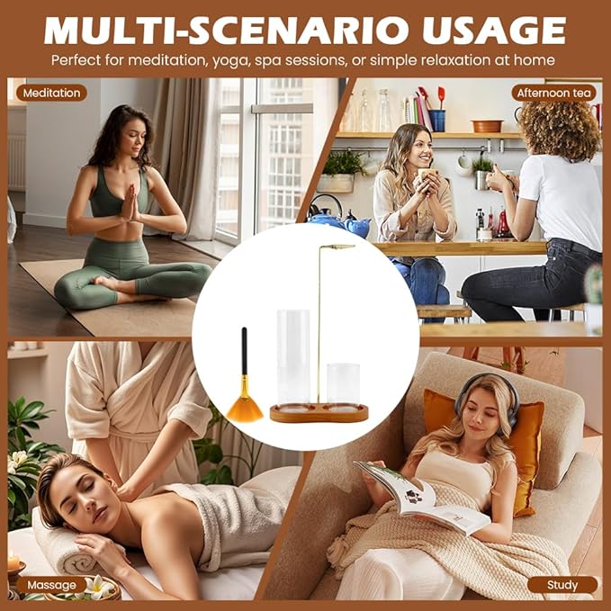 2-in-1 Wooden Incense Holder & Burner – Ash Catcher, Brush, Storage & Anti-Ash Flying | Ideal for Meditation, Yoga, Spa & Home Decor – Modern Vertical Incense Stick Holder