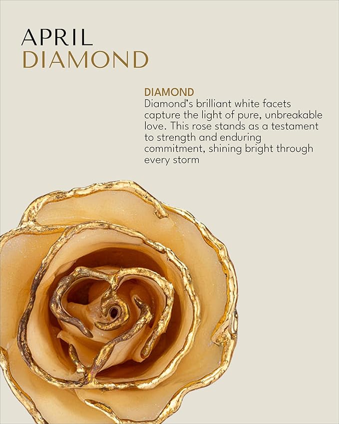 Forever Rose Hand-Dipped in 24K Gold, Diamond-Inspired April Birthstone with Sparkles, Real Rose in Luxury Gold Gift Box – Perfect Ready to Gift for April Birthday or Any Occasion