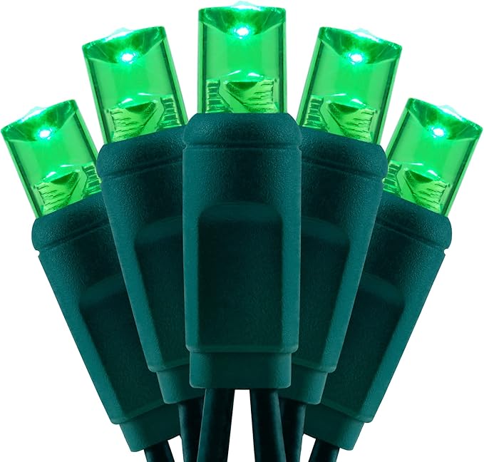 YULETIME Green 5MM LED Christmas Lights, 33 ft 100 Count 4" Spacing One-Piece High Waterproof Wide Angle UL Certified String Light (Green)
