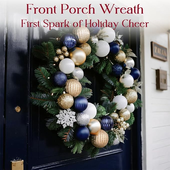 50ct Blue Christmas Ornaments Set, 2025 Shatterproof Christmas Tree Decorations, Christmas Ball Ornament, Vintage Classic Christmas Ornament Bulk for Christmas Decorations Indoor