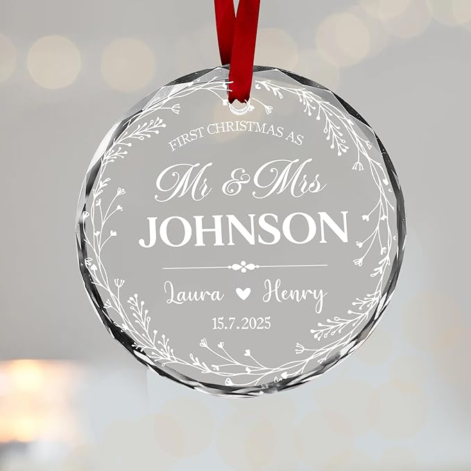 First Christmas Married Ornament 2025 Custom Photo Name Date - Mr and Mrs Personalized Wedding Ornament Gift for Newlyweds