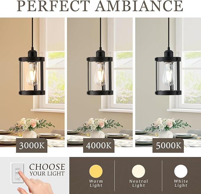 Black Pendant Lights Kitchen Island 3 Pack, Modern Kitchen Pendant Lighting Over Island with Clear Glass, Farmhouse Mini Hanging Light for Sink Dining Room, OS-3014-3PBKC