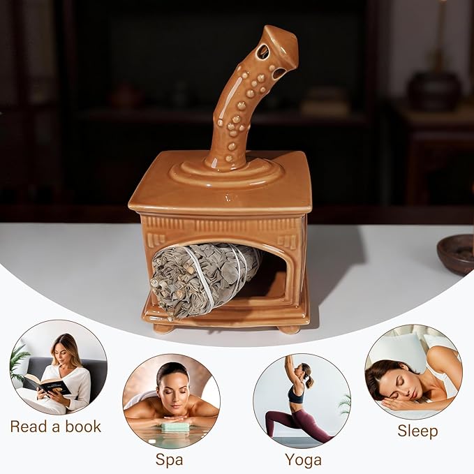 Ceramic Palo Santo Holder and Mini Chiminea Smudge Bowl | Versatile Burner for Sage Sticks, Incense Cones, Copal and Candles | Suitable for Yoga, Meditation and Mindfulness Practices