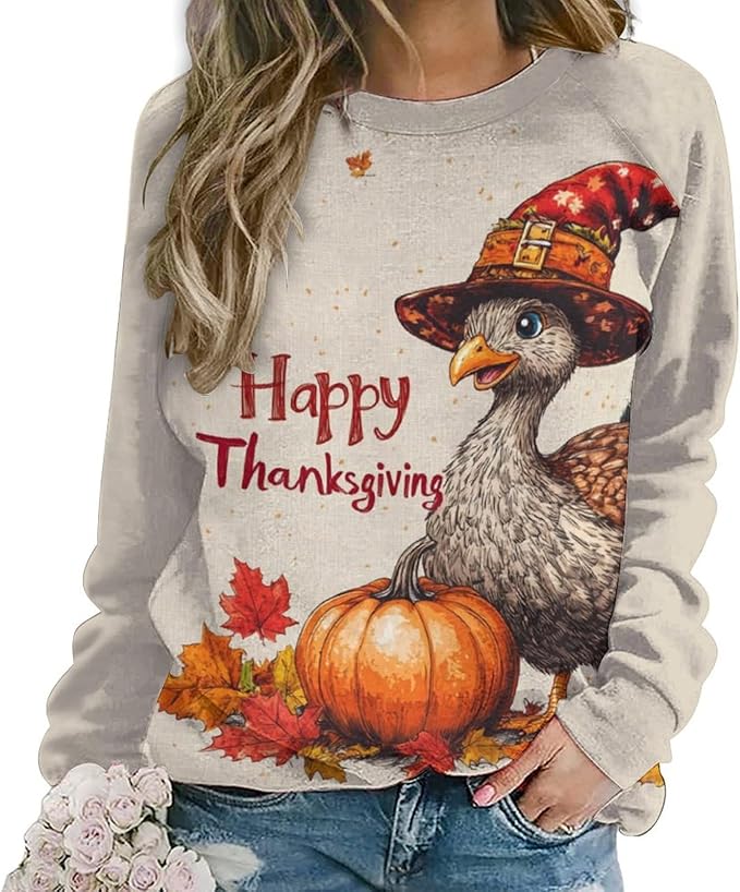Womens Thanksgiving Sweatshirt Oversized Crewneck Pullover Casual Graphic Long Sleeve Shirts