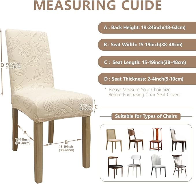 Dining Chair Covers,Dining Room Chair Covers Set of 4,Printed Chair Slipcover, Soft Removable Washable,Pet Friendly Furniture Protector Seat Cover,Universal Fit for Hotel,Banquet（Beige Leaf）