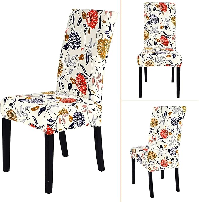 Stretch Chair Covers Slipcovers Set of 6 Printed Stretchable Dining Chair Slipcover Washable Removable for Kitchen,Hotel,Restaurant