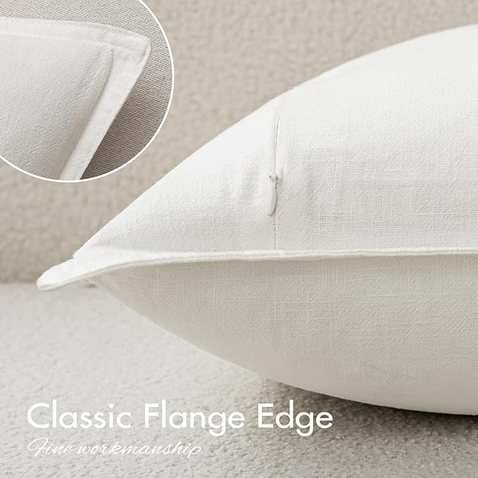 EMEMA Decorative Linen Throw Pillow Covers 22x22 Inch Cream Boho Farmhouse Neutral Couch Throw Pillows for Bed Pack of 2 Accent Pillowcase Modern Sofa Cushion Livingroom Home
