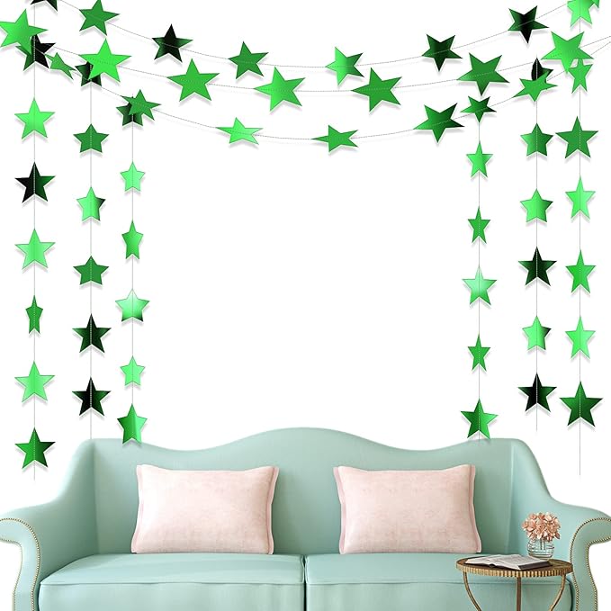 Patelai Glitter Star Garland Banner 2026 New Years Decor 130 Feet Star Hanging Banner Twinkle Backdrop for Birthday Classroom Wedding Christmas Party Supplies(Green)