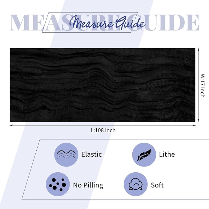 25 Pack Black Cheesecloth Table Runner 17 x 108 Inch Fall Thanksgiving Boho Rustic Farmhouse Gauze Cheese Cloth Runner for Wedding Party Baby Shower Home Decor Holiday Decorations
