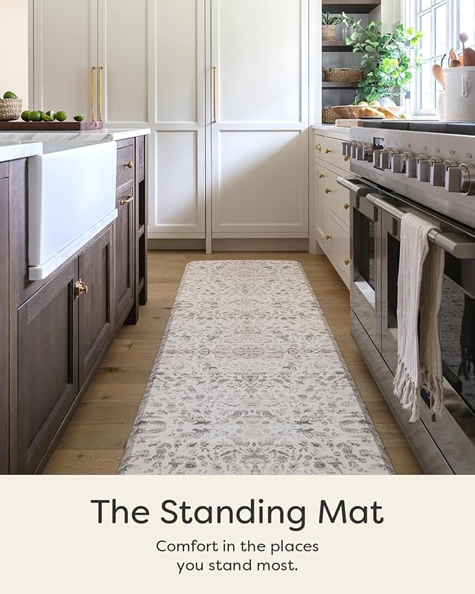 House of Noa Nama Standing Mat – Anti-Fatigue Cushioned Kitchen Mats for Floor | Ergonomic Bounce-Back Foam Kitchen Mats | Anti-Fatigue Mats for Kitchen & Standing | Emile Latte | 30" x 72"