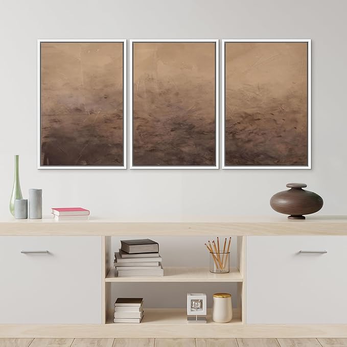 MUDECOR Framed Canvas Print Wall Art Minimalist Earthy Neutral Brown Abstract Illustrations Realism Decorative for Living Room, Bedroom, Office - 24"x36"x3 White