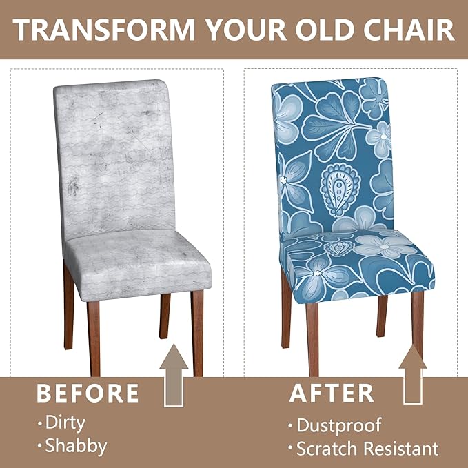 Stretch Dining Chair Covers Set of 6,Floral Print Chair Covers,Soft Removable Washable,Pet Friendly Furniture Protector,Universal Chair Slipcovers for Home, Kitchen,Ceremony Dining Room Seat