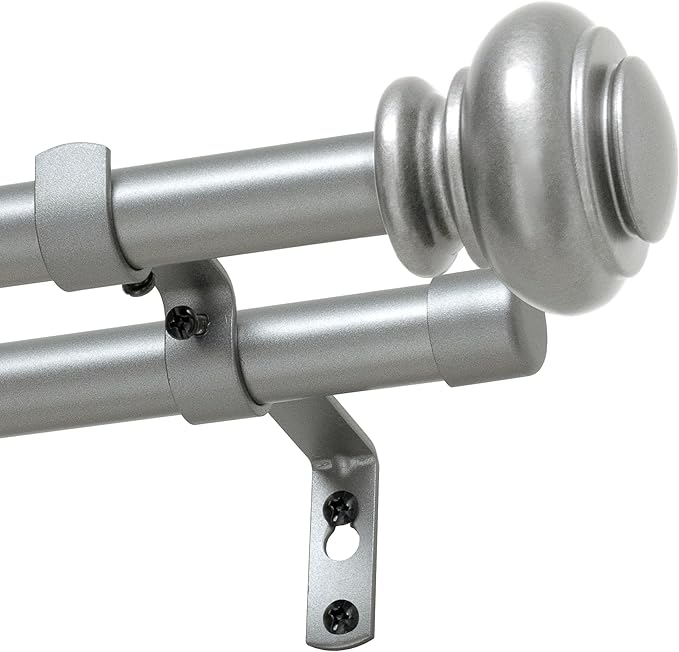H.VERSAILTEX Double Curtain Rods for Windows 16.2 to 43.8 Inches 3/4 inch Diameter Adjustable Decorative Telescoping Double Curtain Rod with Brackets Heavy Duty Splicing Curtain Rods, Goldish Nickel
