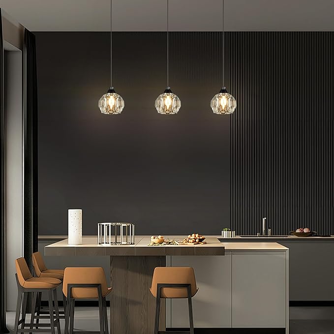 Crystal Chandeliers for Dining Room Lights Fixture Over Table, 3 Pack Black Modern Pendant Light Fixture，Crystal Pendant Lighting for Kitchen Island Bathroom Bar