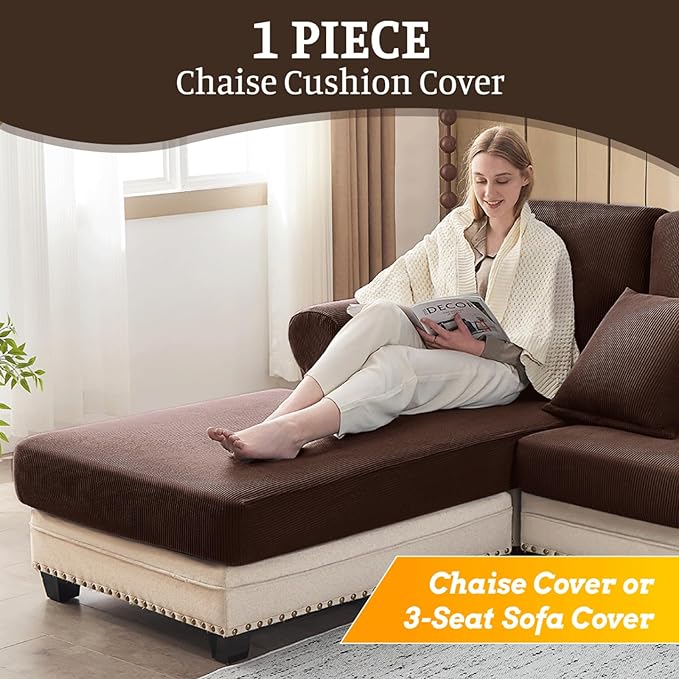 Sectional Couch Covers for Sofa Cushion L Shaped Couch Cover Washable Soft Couch Cushion Covers Stretch Sofa Slipcovers(1-Piece for Chaise or Sofa 3-Seater, Brown)