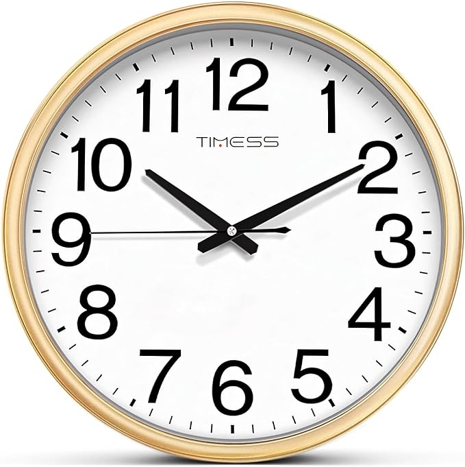 Wall Clock, 11 Inch Large Dial Non-Ticking Silent Battery Operated Quality Analog, Ultra-Quiet Movement Quartz, Timeless Stylish Clock, Ideal Modern Home, Office Décor (Gold)
