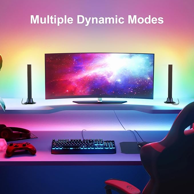 RGB Light Bar, Smart Music Sync RGB IC LED Lights Bars, USB Powered Ambient Lighting, Remote Control Color Changing Gaming TV Backlight, for PC Room Monitor Desk