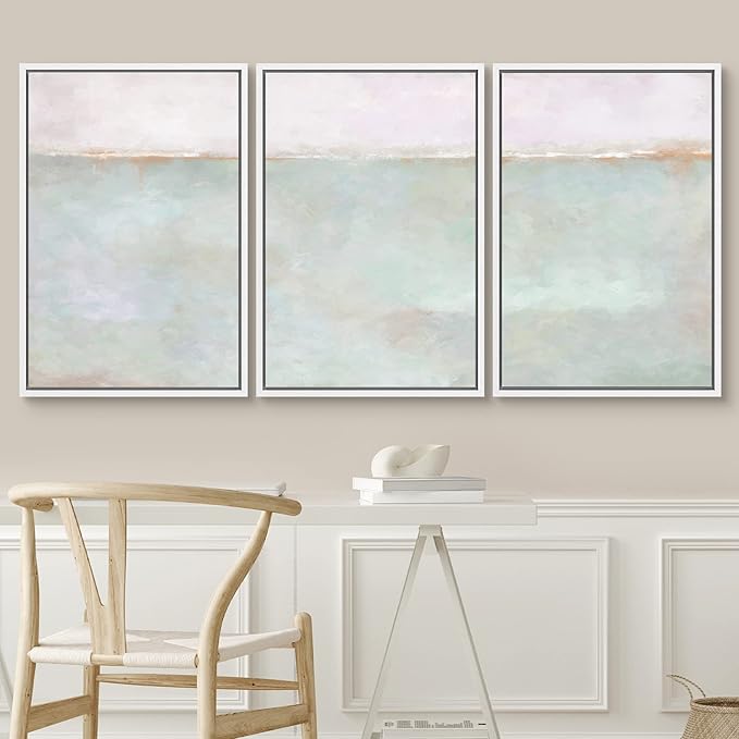SIGNWIN Framed Canvas Print Wall Art Set Grunge Multicolor Pastel Landscape Shapes Abstract Illustrations Modern Art Decorative Nordic Chic Zen for Living Room, Bedroom, Office - 16"x24"x3 White