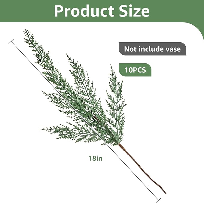 Christmas Cypress Stems for Vases Cedar - Real Touch Realistic Artificial Faux Greenery Pine Branches Fillers and Holiday Home Decor 18 inch Long 10 Pcs