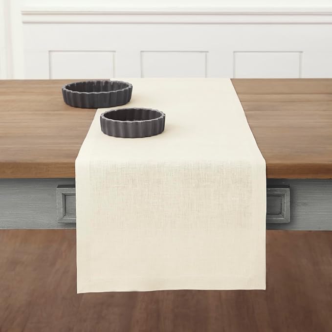 Solino Home Linen Ivory Table Runner 60 Inches - 100% Pure Linen Small Table Runner 14 x 60 Inch Ideal for Dresser and Coffee Tables - Spring, Easter - Fete