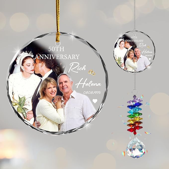 Personalized Anniversary Christmas Ornament – Unique Wedding Gift for Couple, Husband and Wife, Parents Keepsake Decoration – Celebrating 50th Anniversary with Custom Names and Wedding Date