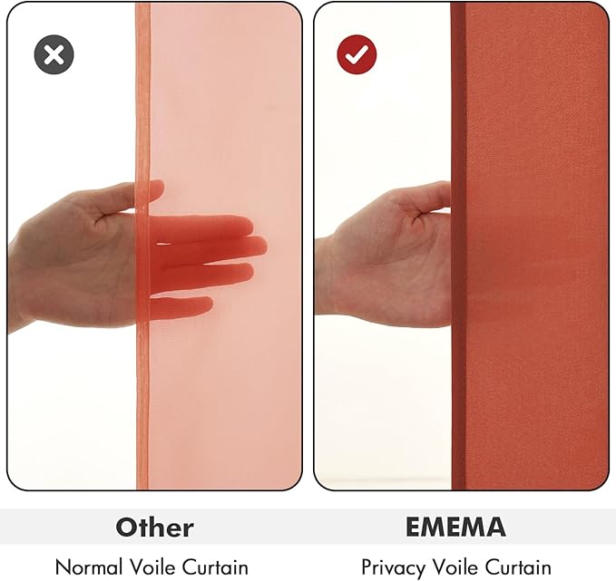 EMEMA Fall Terracotta Orange Non-See-Through Privacy Sheer Curtains 84 Inches Long 2 Panels Set, Light Filtering Semi Sheer Curtains for Bedroom Living Room, Window Drapes That Let Light in 52x84 Inch
