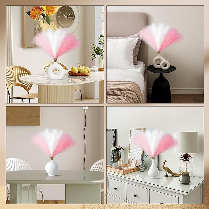 Faux Pampas Grass Decor 17.7 Inch 30pcs, Artificial Pampas Grass Fluffy Home Decor, Short Vase Room Decor pompous Grass Flower Arrangement for Boho Home Wedding Decoration (Blush,Cream,Pink)