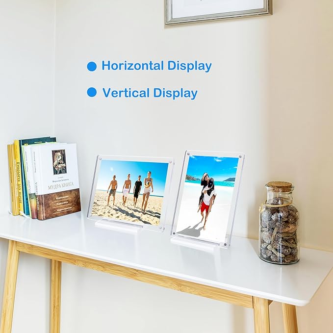 2 Pcs Acrylic Picture Frame 7x5 Inch Picture Floating Display Clear Magnetic Acrylic Frame Double Sided Photo Frame for Desktop Stand (Clear (2 Pack, 5X7)