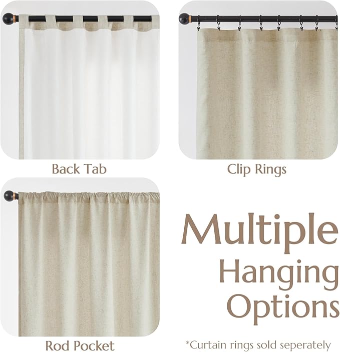 jinchan Oat Linen Blend Curtains for Bedroom 63 Inch Length 2 Panels Curtains for Kichen Room, 50 Inch Wide Farmhouse Drapes with Rod Pocket Back Tab(50W x 63L, Oat)