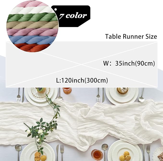 IVAPUPU 2 Pcs Cheesecloth Table Runner - 10ft Ivory White Boho Gauze Cheese Cloth Table Runners for Baby Shower Decoration Wedding Party Summer Garden Farmhouse Decor