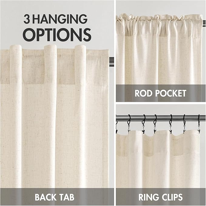MIULEE Non-See-Through Privacy Linen Curtains 2 Panels, Light Filtering Window Curtains Farmhouse Textured Back Tab Semi Sheer Drapes for Bedroom Living Room, 52 x 84 Inches Long, Cream Ivory