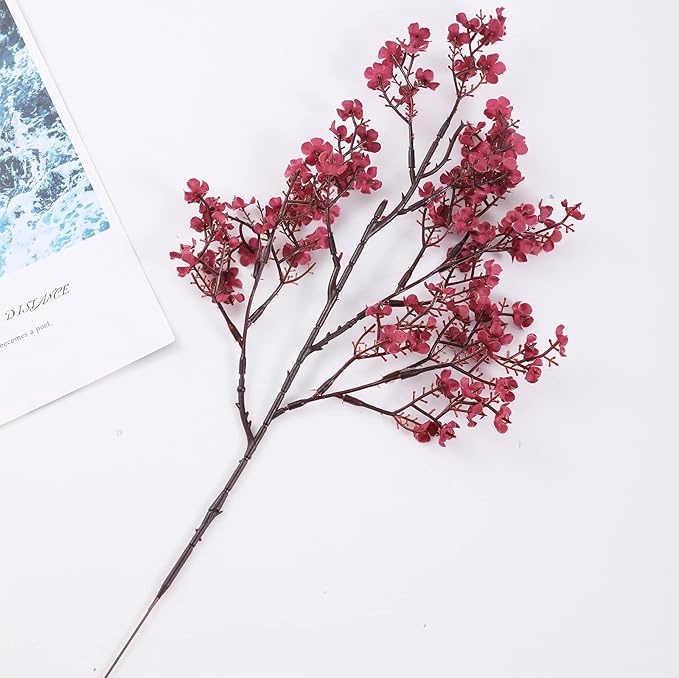 Hananona 10 Pcs Babys Breath Artificial Gypsophila Flowers Halloween Fake Silk Flowers for Home Decor Floral Arrangement Table Centerpieces (10, Burgundy)