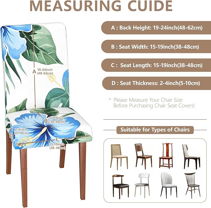 Stretch Dining Chair Covers Set of 4,Floral Print Chair Covers,Soft Removable Washable,Pet Friendly Furniture Protector,Universal Chair Slipcovers for Home, Kitchen,Ceremony Dining Room Seat