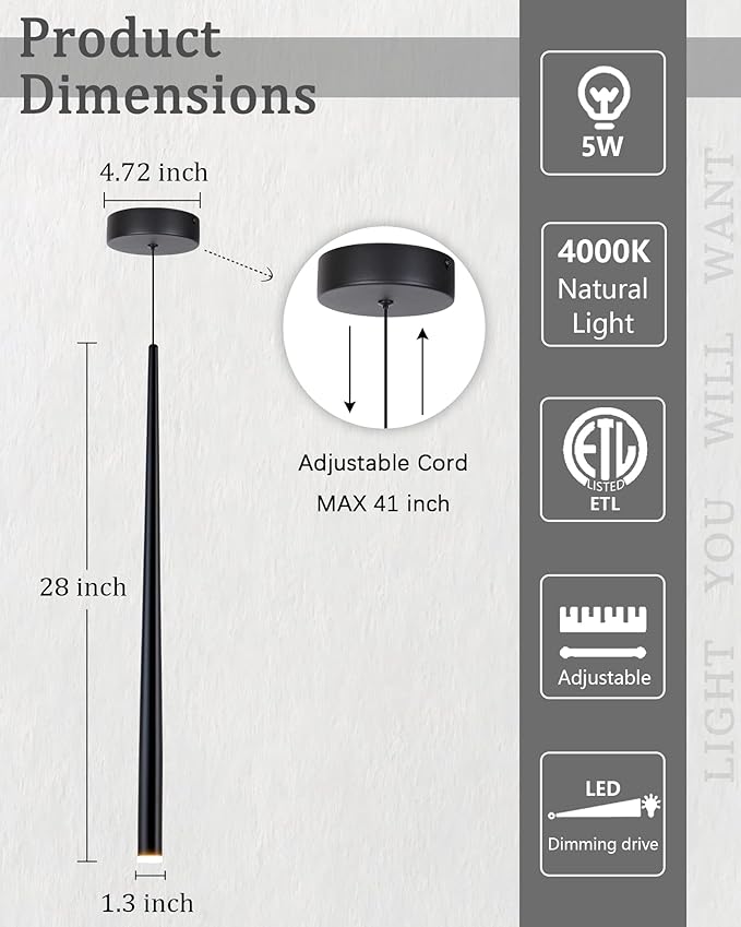 3 Pack Modern Black Pendant Lights, 27.5" Industrial Tube Hanging Light Fixture with Dimmable 4000K LED for Kitchen Island, Dining Room, Bar, Bathroom