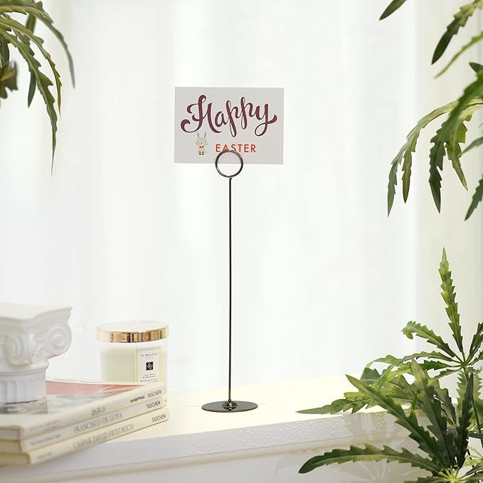 ERYTLLY 16PK Place Card Holders 12 Inch Table Number Holders Table Card Holders Steel Card Holders for Birthdays,Weddings,Photos, Food Signs, Memo Notes, Restaurants (Black)