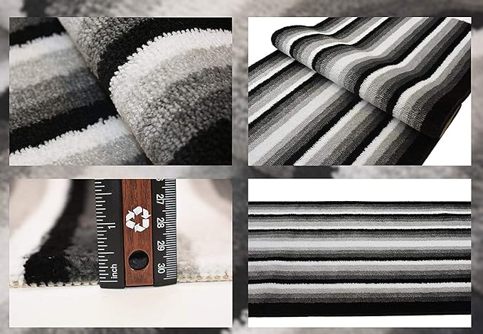 Custom Size Hallway Runner Rug, Slip Resistant, 26 Inch Wide X Your Choice of Length, Stripes Black, 26 Inch X 12 feet