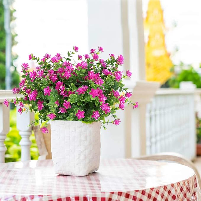 6 Bundles Artificial Flowers, Fake Artificial Greenery UV Resistant No Fade Faux Plastic Plants for Wedding Bridle Bouquet Indoor Outdoor Home Garden Kitchen Office Table Vase (Fuchsia)