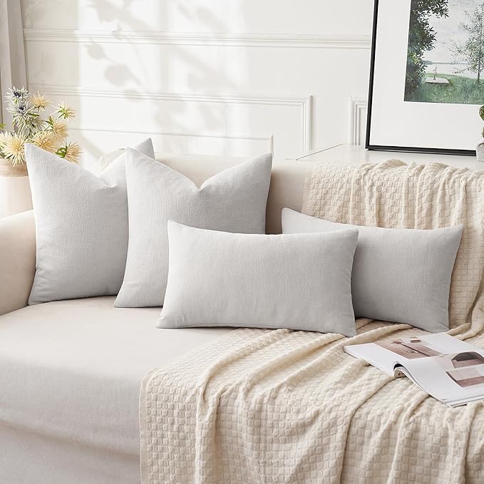 MIULEE Light Grey Couch Pillow Covers 18x18 Inch, Set of 2 Soft Chenille Decorative Square Throw Pillow Covers Farmhouse for Sofa Living Room Bed