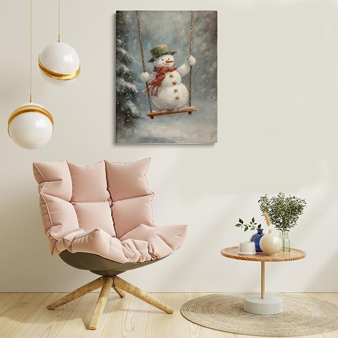 Funny Christmas Wall Art - Swinging Snowman Poster, Winter Seasonal Decor Art, 16x24inch Unframed