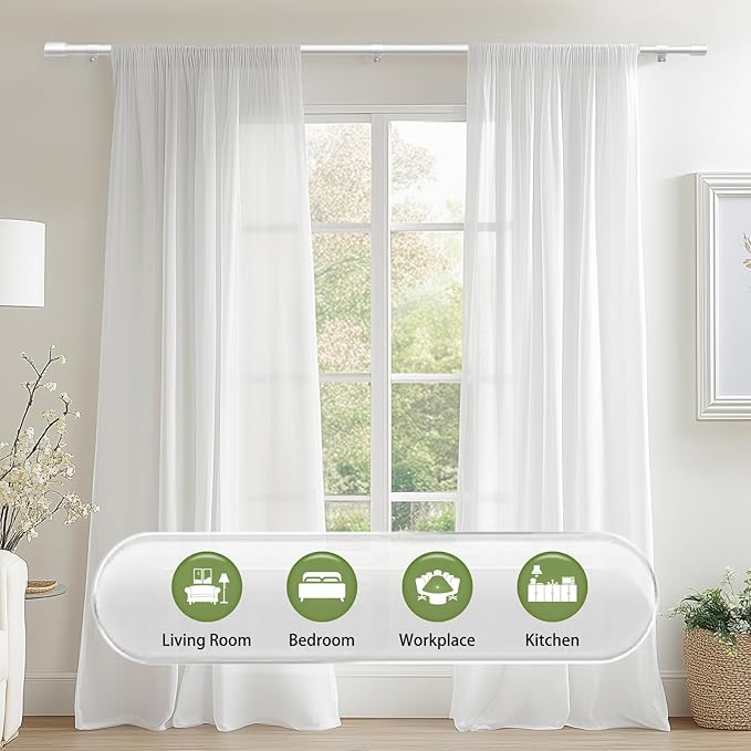 5/8” White Diameter Curtain Rods 30-90 Inch, for 30-84 Inch Windows, Adjustable Splicing White Curtain Rods for Windows with Brackets, Window Rod Long Small Curtains Rod
