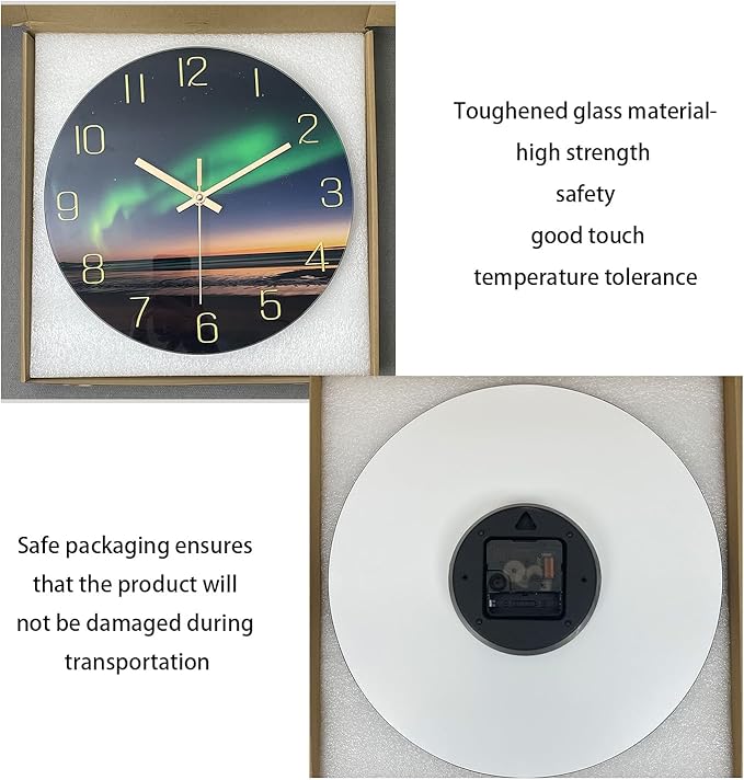 Beach Wall Clock for Bedroom 14 Inch Glass Silent Wall Clock Battery Operated Analog Clocks Wall Decorative