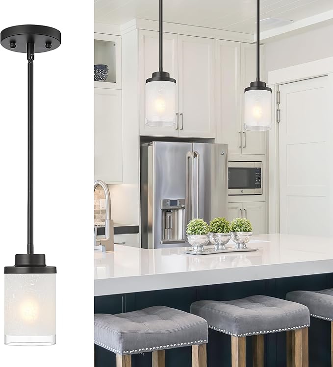 TENGXIN Modern Pendant Light, Matte Black Pendant Lights Kitchen Island,Farmhouse Pendant Lighting for Dining Room Bedroom Bar Office,TXPLBK01