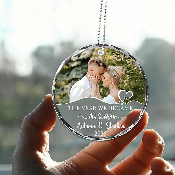 2025 Personalized Our First Christmas Ornament, 1st Christmas as Mr and Mrs Ornament, Ornaments Wedding Gifts for Couples Married (Mr&Mrs Photo Car Ornament)