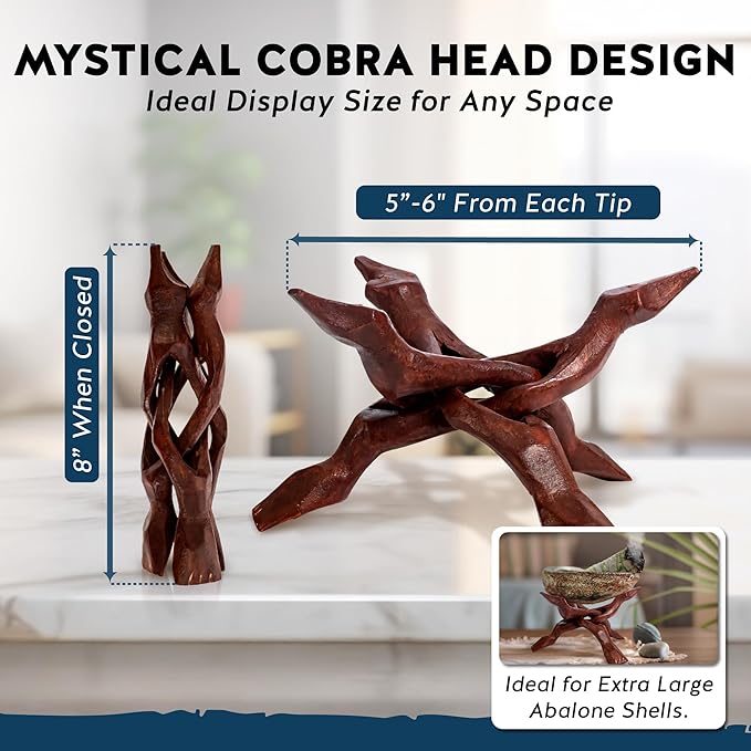 Alternative Imagination Wooden Tripod Display Stand – 8-Inch Hand Carved Holder Made from Sustainable Mango Wood – Folding Reddish-Brown Stand for Abalone Shell, Crystal Ball, Key Bowl, Trinket Dish, Incense, Decor and More