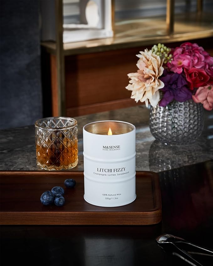 M&SENSE Soy Candles Litchi Fizzy Scented 11.3oz 70 Hour Long Lasting Natural Wax Non Toxic, Summer Candle Cozy Home Decor, Relaxing Aromatherapy Gifts for Women Mom Girlfriend