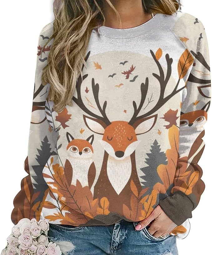 Thanksgiving Sweatshirt for Women Crewneck Pullover Casual Graphic Long Sleeve Shirts Sweater